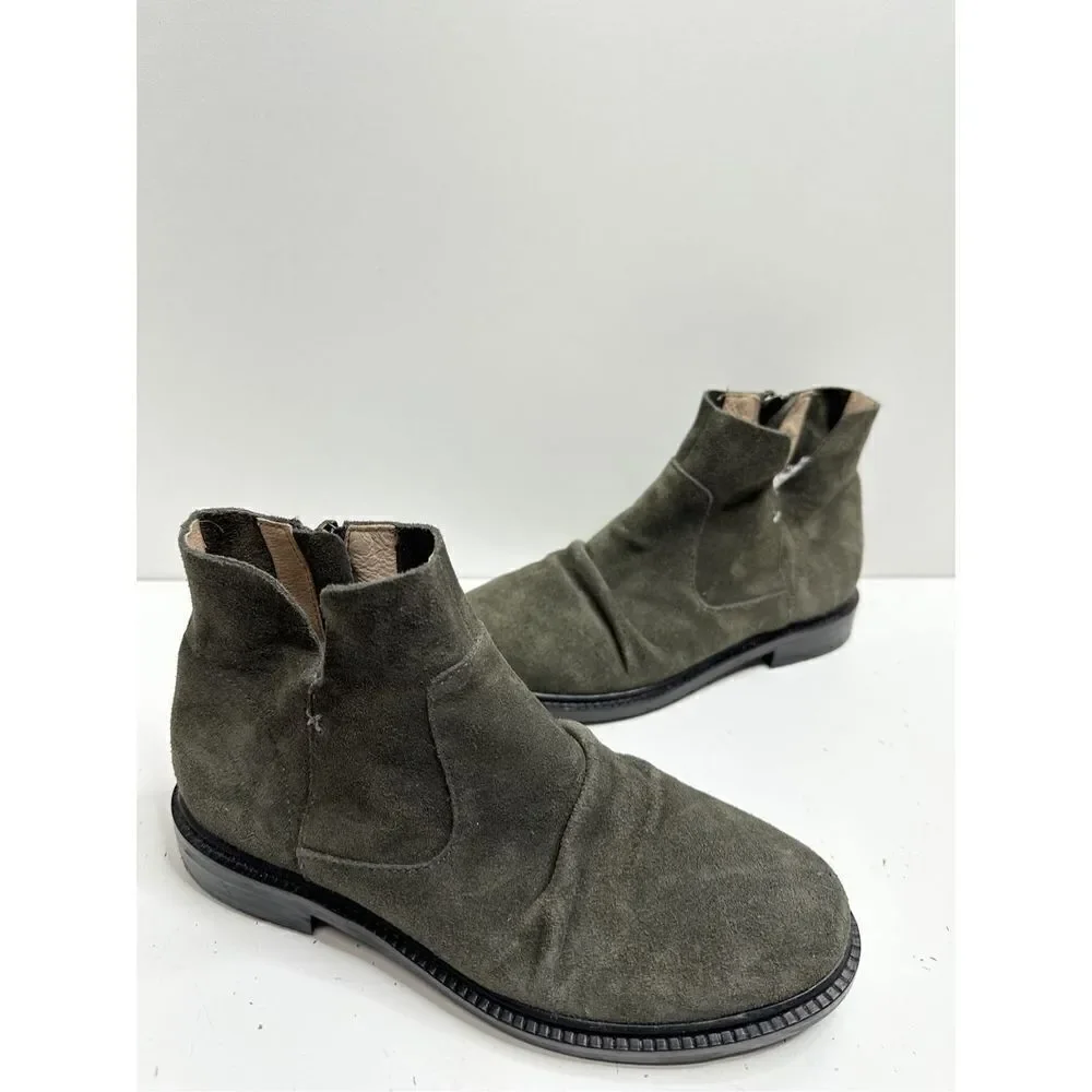 Kelsi Dagger Boots Women Size 5 Olive Suede Latch Ruched Ankle‎ Booties NEW